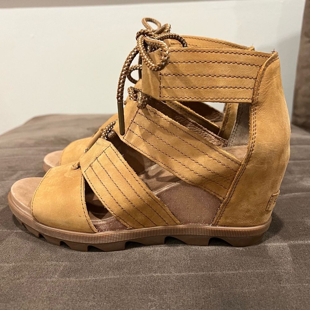Sorel Joanie II Lace Wedge Sandal Camel Brown Size 9 - Picture 7 of 13